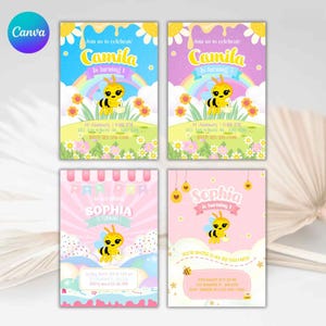 Little Bee Invitation, Bee Birthday, Girls First Birthday, Printable Invitation, Invitation Template, Kids Birthday Invite