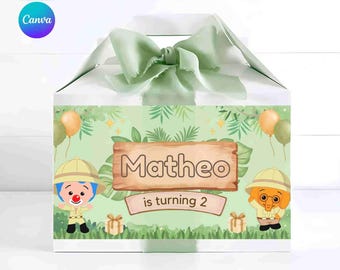 Plim Plim Safari decoration, plim plim birthday gable box, gable box printable, plim plim supplies, party favor template