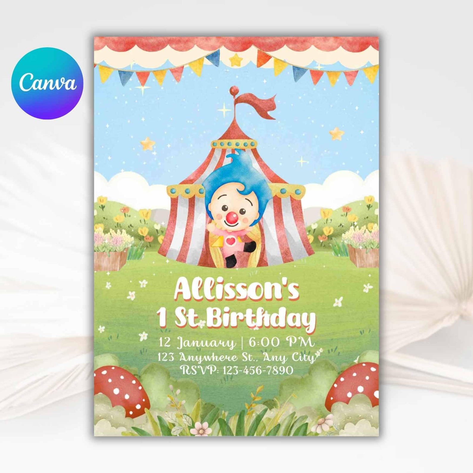Plim Plim Circus Invitation, Printable Template, Birthday Printable