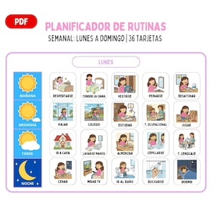 Tarjetas de rutinas para niños, tabla de rutinas, planificador de rutinas, rutina para dormir, horario diario para niños, pictogramas