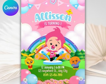 Pink Plim Plim Invitation, printable template, birthday printable, invitation template, kids birthday invite, girls first birthday