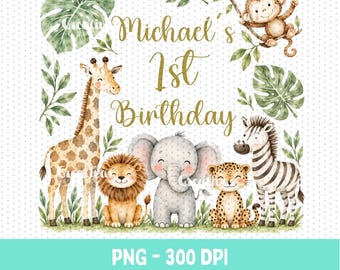 Wild One Birthday Safari PNG, Jungle Animals Birthday PNG, Wild One Clipart, Boy First Birthday PNG, Digital Download