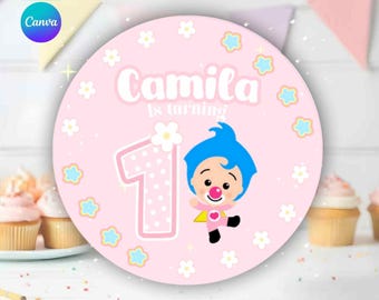 Plim Plim Rosa decoration, bee birthday, Sticker Sheet printable, Plim Plim supplies, party favor template, topper