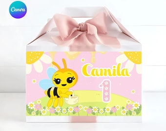 Little Bee decoration, bee birthday, Little Bee gable box printable, bee supplies, party favor template