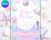 Under The Sea Birthday Invitation Template, Editable Ocean Birthday Invite, Mermaid Party Invitation, Sea Birthday Invite, First Birthday