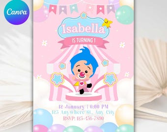 Plim Plim Pink Invitation, printable template, birthday printable, invitation template, kids birthday invite, girls first birthday