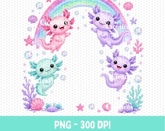 Axolotl Birthday PNG, Cute Axolotl Rainbow PNG, Kawaii Axolotl Clipart, Girl Birthday PNG, Custom Name Axolotl Design, Digital Download