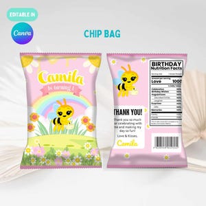 Abejita decoration, bee birthday, chips bag printable, abejita supplies, party favor template