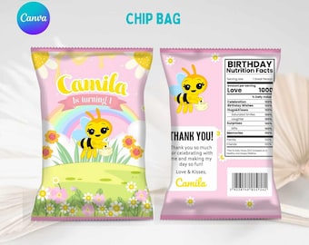 Little Bee decoration, Little Bee chip bag printable, bee birthday, bee supplies, party favor template