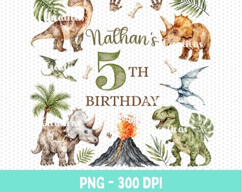 Dinosaur Birthday PNG, Dino Birthday PNG, T-Rex Triceratops Clipart, Digital Download, Dinosaur PNG