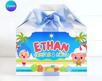 Plim Plim Pool Party decoration, plim plim birthday, plim plim gable box printable, plim plim supplies, party favor template