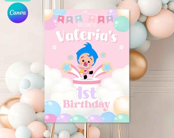 Plim Plim Rosa birthday welcome sign template, Plim Plim birthday decoration, girls first birthday, Printable digital file, welcome board