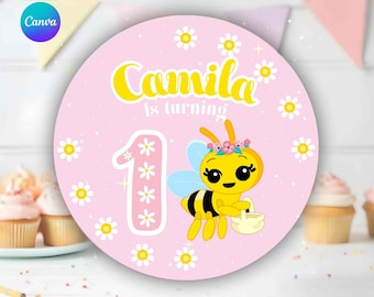 Tiny bee decoration, bee birthday, Sticker Sheet printable, bee supplies, party favor template, topper