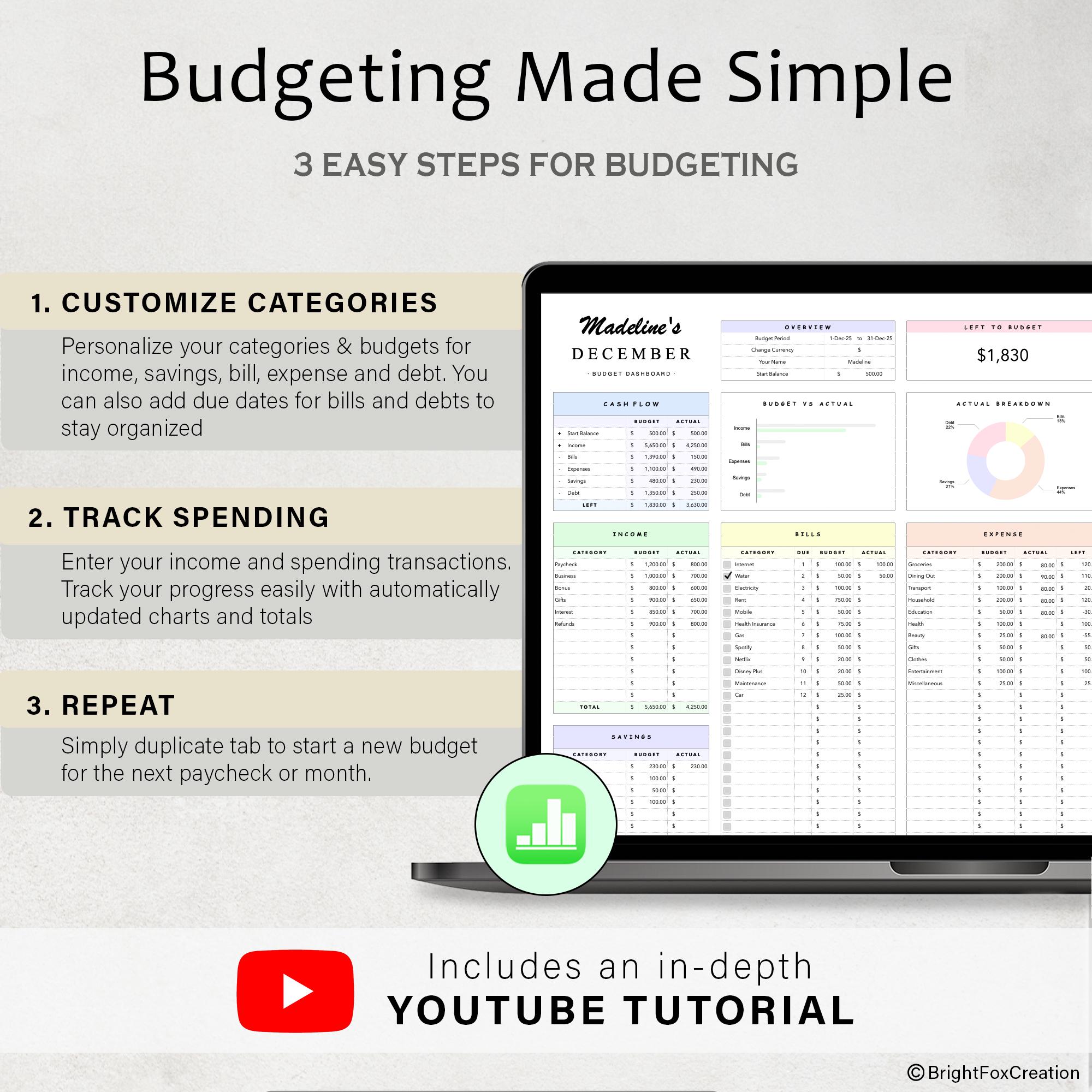 Apple Numbers Budget Planner Budget Spreadsheet for Mac iPhone iPad ...