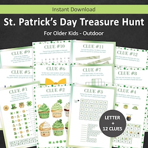 Skattjakt för äldre barn på St Patricks Day, pysslingjakt, utomhusgryta med guld, Escape Room, irländskt tonårsspel för preteens, UTSKRIVBART