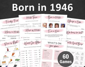 女性のための80歳の誕生日ゲーム 80歳の誕生日パーティーゲーム 1946年生まれのゲーム 1946年トリビアクイズアクティビティバンドル インスタントデジタル 編集可能