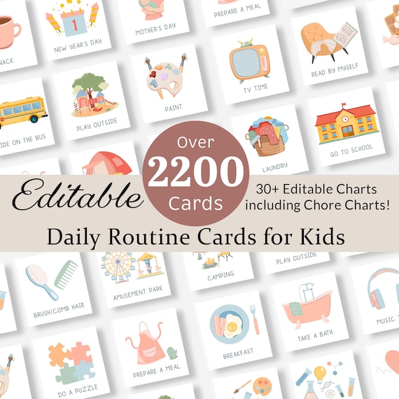 Daily Routine Cards Visual Schedule Toddler Routine Chart for Kids Chore Chart Daily Rhythm Checklist Montessori Activity Preschool EDITABLE