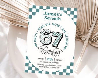 Six Seven Retro Racing Birthday Invitation I was 6 Now I Am 7 Invitation 6-7 Meme Party Race Theme 7th Birthday Invite 6 7 Boy Kid EDITABLE
