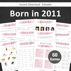 15th Birthday Games for Women 15 Birthday Party Games for Her Born in 2011 Game 2011 Trivia Quiz Activity Bundle Instant Digital EDITABLE