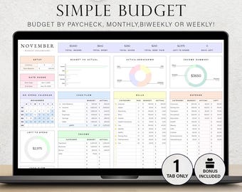 Budget Planner Google Sheet Monthly Budget Spreadsheet Paycheck Budget Template Simple Weekly Financial Planner Beginners Biweekly Budgeting