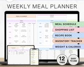 Meal Planner Spreadsheet Grocery List Weekly Meal Tracker Google Sheets Meal Prep 7 Day Menu Planning Food Diary Template Food Journal