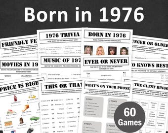 50th Birthday Games Bundle 50th Birthday Party Games 1976 Trivia Born in 1976 50 Year Old Men Women Him Her Quiz EDITABLE Instant Digital
