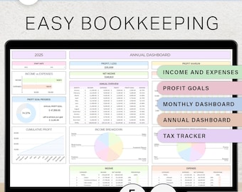 Easy Bookkeeping Spreadsheet Small Business Bookkeeping Accounting Template Book Keeping Easy Income and Expense Profit Loss Google Sheets