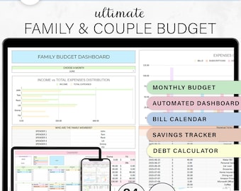 Couple Budget Spreadsheet Family Budget Planner Monthly Budget Template Annual Expense Tracker Bill Calendar Debt Savings Google Sheets