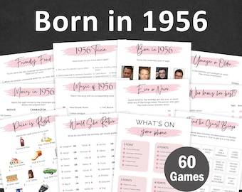 Giochi per il 70° compleanno delle donne 70 giochi per feste di compleanno per lei Gioco nato nel 1956 Pacchetto di attività di quiz e quiz del 1956 digitale istantaneo MODIFICABILE