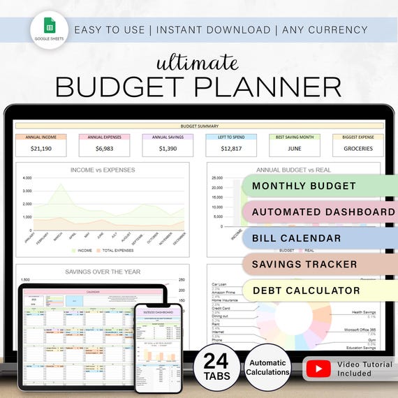 Annual Budget Planner Spreadsheet Monthly Budget Template Google Sheets Simple Financial Planner Bill Tracker Debt Sinking Fund Budgeting