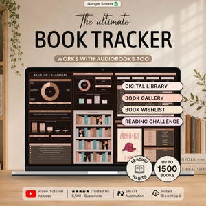Könnte beinhalten: Ein digitales Buch-Tracker-Dashboard auf einem Laptop-Bildschirm mit Bereichen für eine digitale Bibliothek, eine Buchgalerie, eine Wunschliste und eine Lese-Challenge, inklusive Diagrammen, Bewertungen und einem virtuellen Bücherregal.