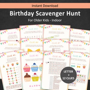 Birthday Scavenger Hunt for Older Kids Birthday Treasure Hunt Clues for Teens Pre-teen Indoor Party Activity Game Puzzle PRINTABLE Instant