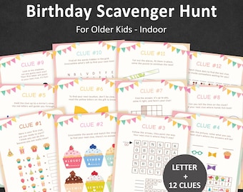 Chasse au trésor d'anniversaire pour les enfants plus âgés, Indices de chasse au trésor d'anniversaire pour les adolescents Pré-ado