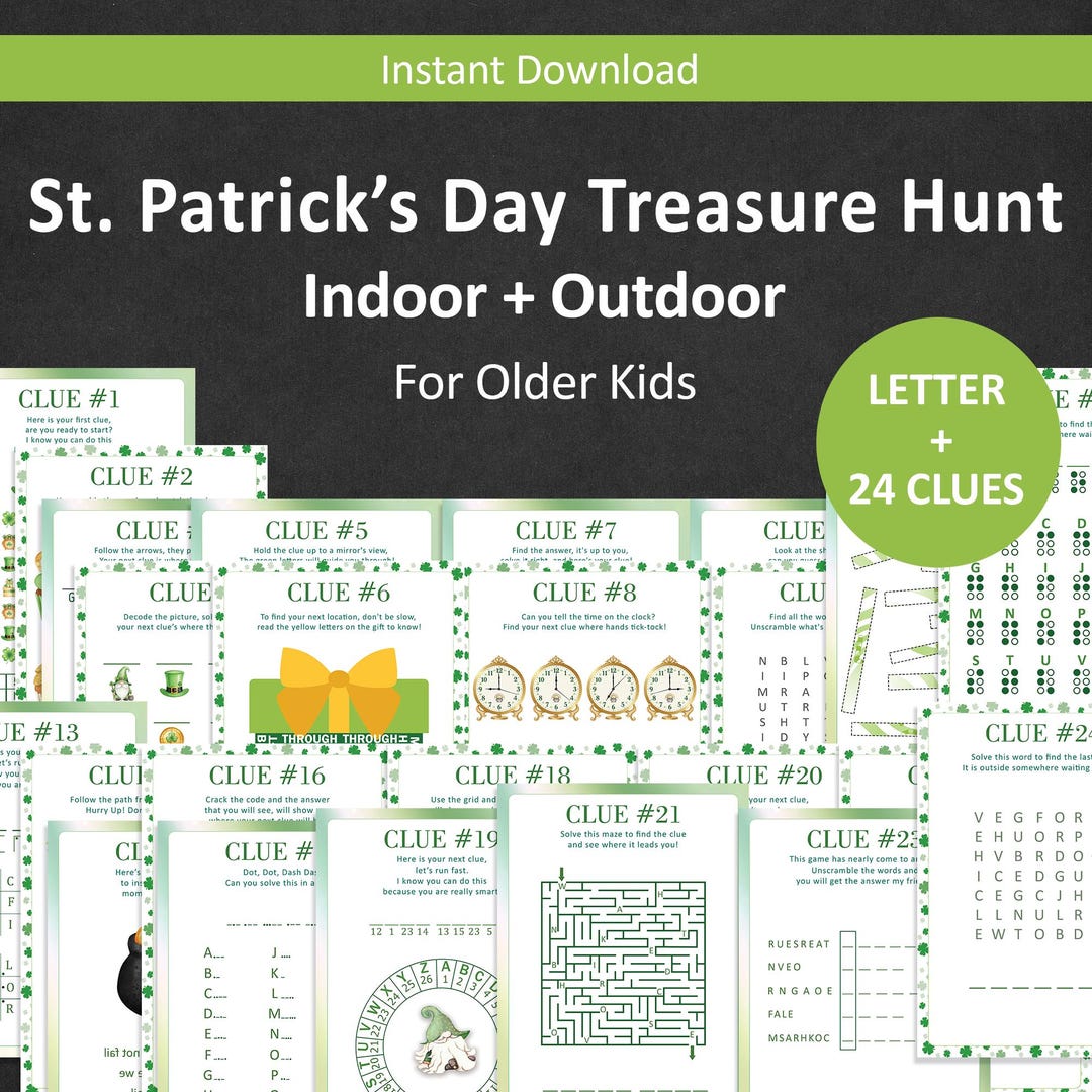St Patricks Day Treasure Hunt for Older Kids Leprechaun Scavenger Hunt ...