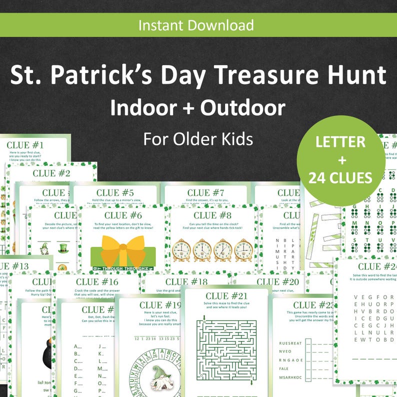 St Patricks Day Treasure Hunt for Older Kids Leprechaun Scavenger Hunt ...