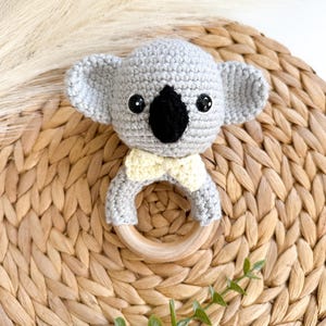 Personalized baby crochet rattle, Custom baby shower gift, Koala crochet rattle, Woodland Nursery, Rattle for baby, Gift for new mom