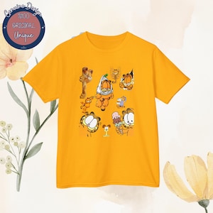 Camiseta infantil de Garfield, camiseta gráfica infantil, camiseta de gato de dibujos animados, ropa juvenil divertida, ropa para niños, ropa para niños y niñas