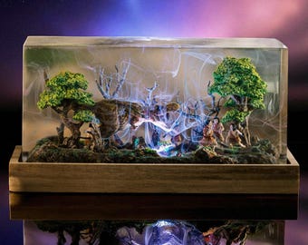 Dinosaur Resin Lamp, Handmade Epoxy Wood Light, Custom Night Light, Unique Gift for Him, Bedside Lamp, Table Lamp, Dino Room Decor