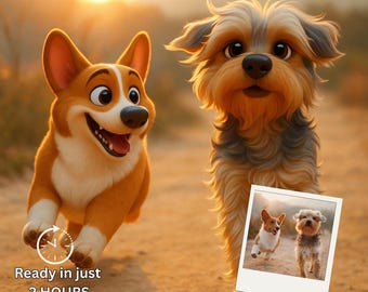 Personalized Pixar Style Pet Portrait , Custom Cartoon Dog or Cat Drawing , Digital Pet Art Download , Unique Pet Printable Wall Decor Gift