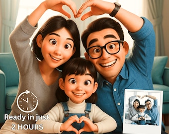 Custom Pixar Style Portrait from Photo , 3D Cartoon Couple, Family, or Pet Gift , Personalized Digital Pixar Art Illustration , mother gift