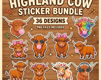 Baby Highland Cow Clipart PNG | Rustic Farm Animal Illustrations | Cute Highland Cow PNG for Sublimation | Nursery Decor Digital Download