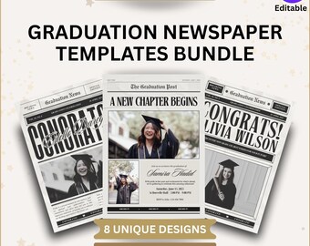Modello di giornale di laurea modificabile 2025 Giornale di laurea senior modificabile Canva con foto Programma di laurea e annuncio stampabili fai da te