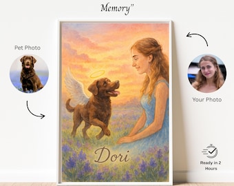 Personalized Memorial Pet Portrait With You , Pet Loss Memorial Portrait, Halo Pet Loss Dog, Dog Mom Gift ,Dog Loss Drawing, Pet memorial