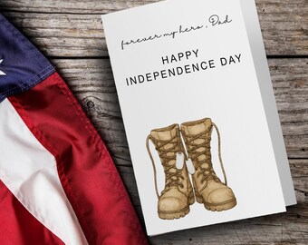 Military 4th July Card Canva Template Army DIY Printable Fathers Day Card from Daughter Son Kids Gift for Dad for Police Navy Marines dad