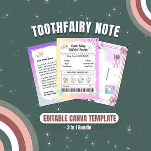 Tooth Fairy Kit Editable Mini Set with Pink Receipt Letter and Envelope Lost Tooth Fairy Note Printable Digital Template, canva template