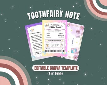Zahnfee Kit bearbeitbares Mini-Set mit rosa Quittungsbrief und Umschlag verlorene Zahnfee-Notiz druckbare digitale Vorlage, Canva-Vorlage