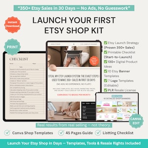 Launch Your First Etsy Shop Kit , Beginner’s Step-by-Step Guide + Canva Templates, Checklist & Pro Tips for Digital Product Sellers PLR