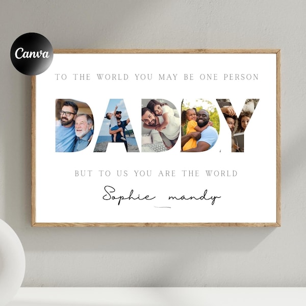 4 modèles de toile photo papa modifiables, cadeau personnalisé fête des pères, impression photo papa personnalisée, cadeau imprimable pour cadre photo lettres papa