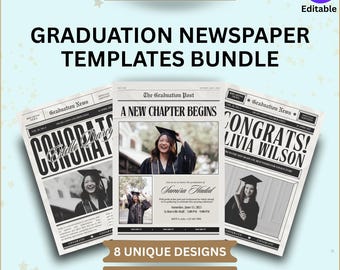 Canva Graduation Party Invite Newspaper Template, Large Editable Newspaper Graduation Template | Graduation Newspaper For Photoshoot instant