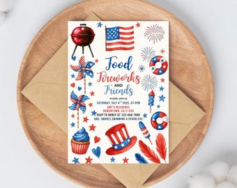 4. Juli BBQ-Einladung, Party in den USA einladen, Unabhängigkeitstag BBQ-Barbeque-Einladung, Juli 4